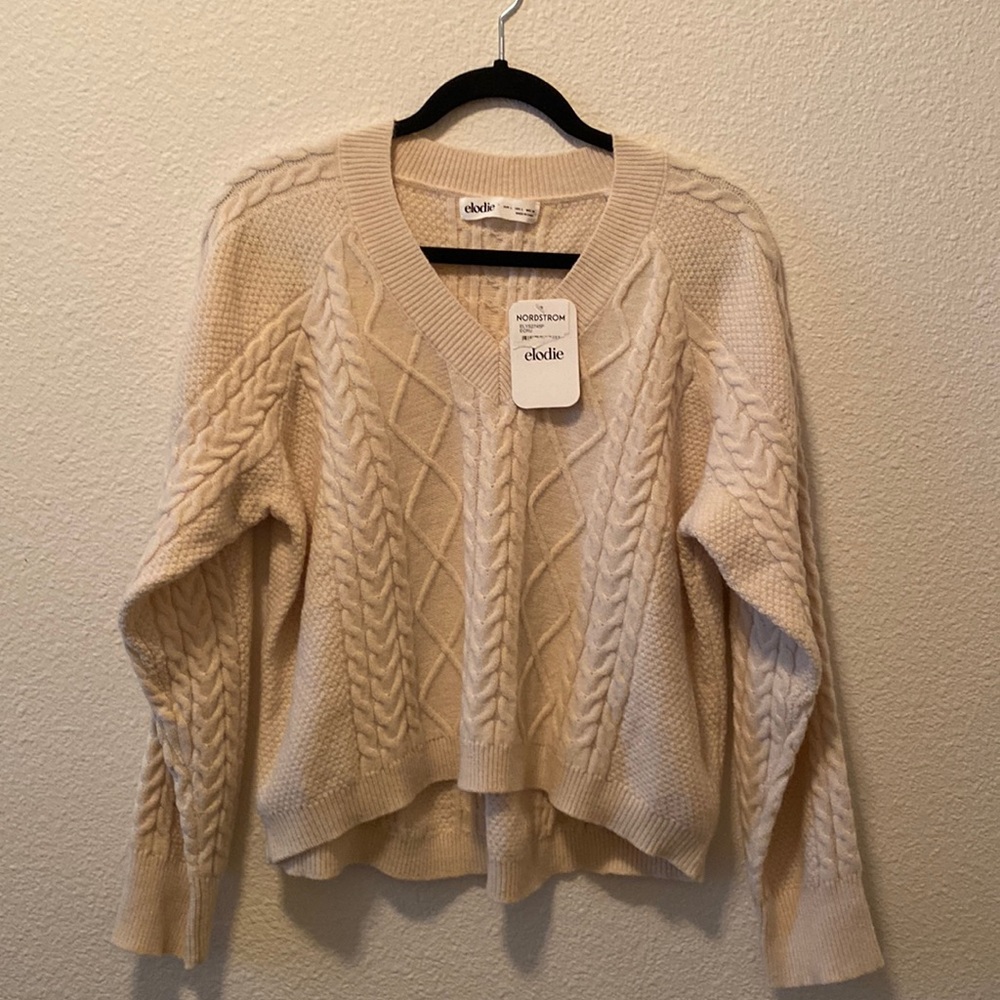 NWT off white cream colt elodie size large v-neck cable knit sweater